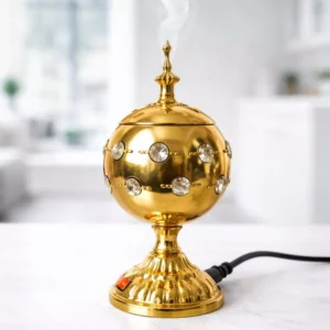 Encensoir électrique rond doré moderne pour encens et bakhour