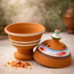 Encensoir en argile cuite – Support traditionnel pour encens avec socle et couvercle