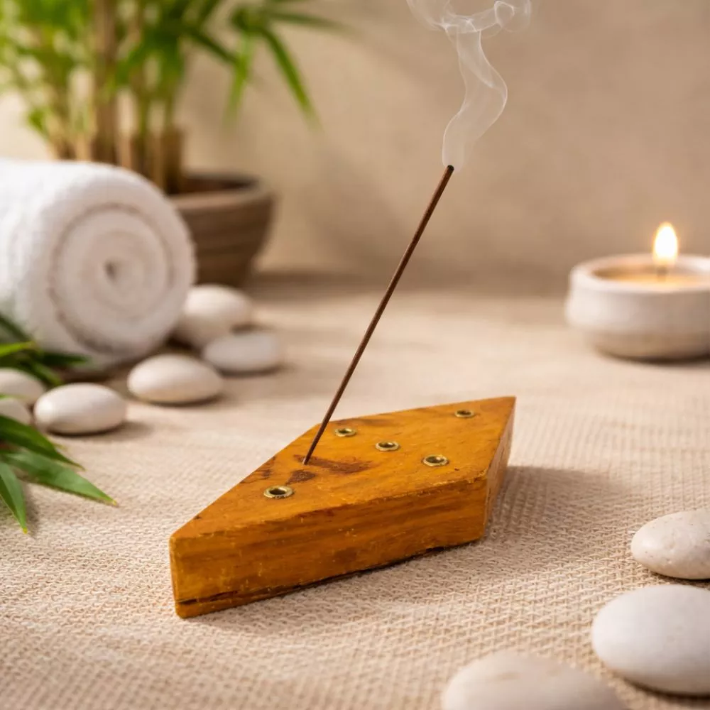 Porte-encens en bois naturel pour bâtons d’encens