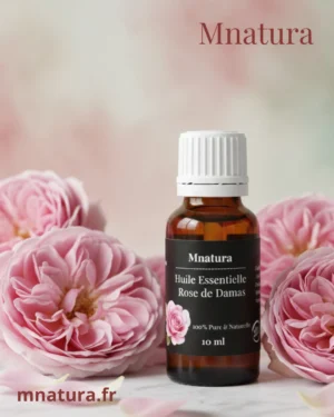 Huile essentielle pure de Rose de Damas en flacon verre ambré
